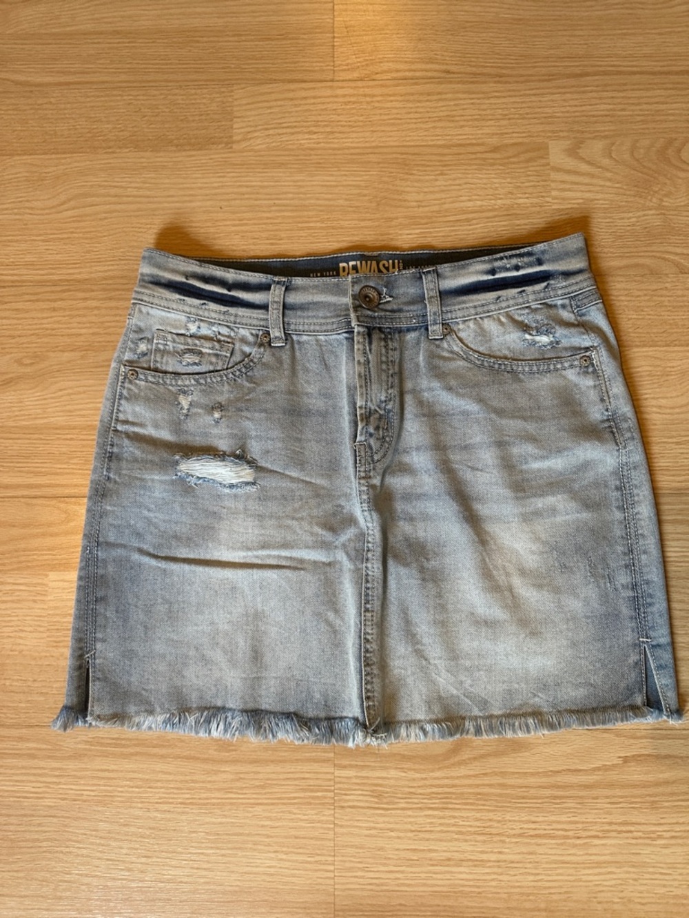Rewash Pale Blue Distressed Denim Mini Skirt